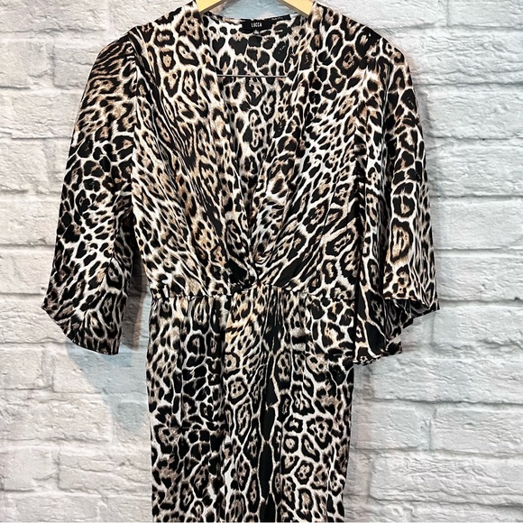 Lucca Couture Cheetah V Neck Bell Sleeve Draped Midi Dress - Small - Picture 6 of 14